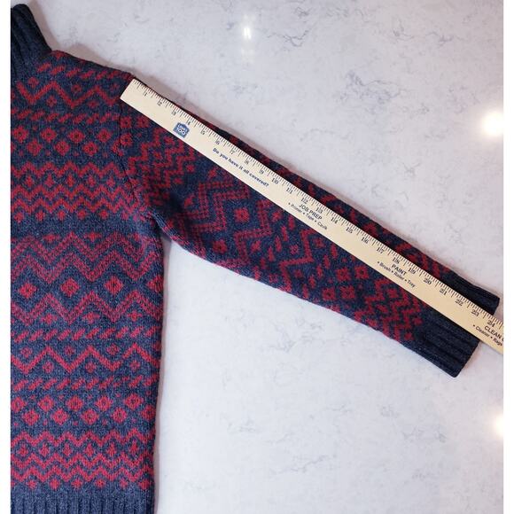 Vintage J. CREW 1/4 Zip Sweater 100% Lamb's Wool Fair Isle Men's Medium Red Gray - Picture 10 of 13